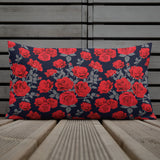 DARK ROMANCE ROSE Premium Pillow, Black Red Floral Victorian Gothic
