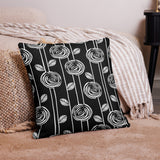 60s Design ABSTRACT BLACK WHITE Roses Premium Pillow, Floral Midcentury Decor
