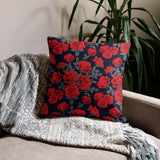 DARK ROMANCE ROSE Premium Pillow, Black Red Floral Victorian Gothic