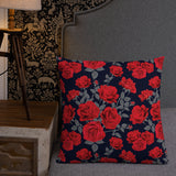 DARK ROMANCE ROSE Premium Pillow, Black Red Floral Victorian Gothic