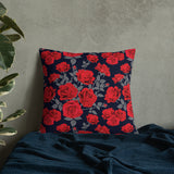 DARK ROMANCE ROSE Premium Pillow, Black Red Floral Victorian Gothic