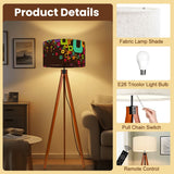 Retro Nordic Tripod Floor Lamp: 1960s Pattern Linen Shade, Smart LED Remote