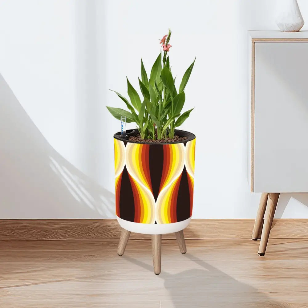 Retro Flower Pot 70s Midcentury Scandi Style Plant Pot Wooden Legs