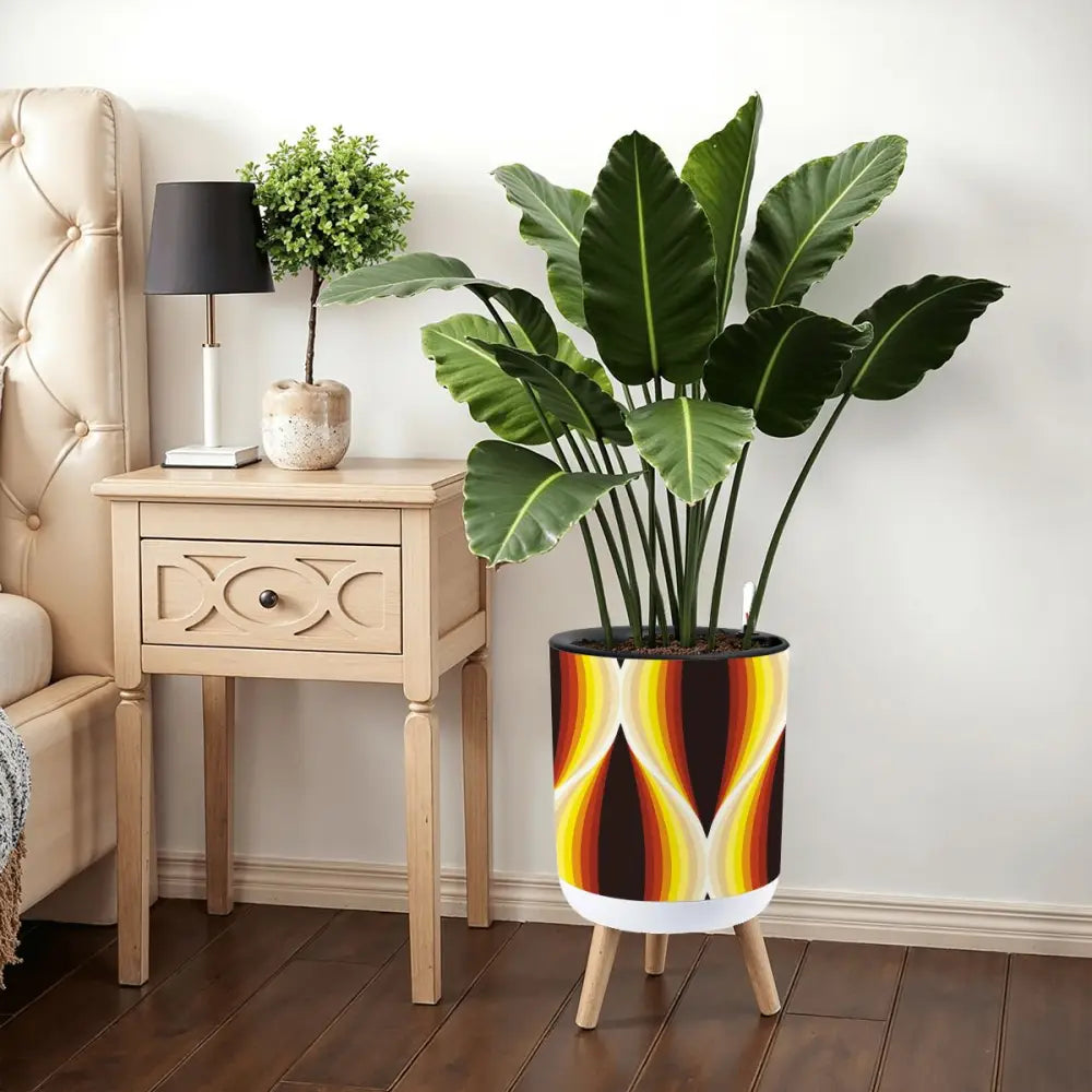 Retro Flower Pot 70s Midcentury Scandi Style Plant Pot Wooden Legs