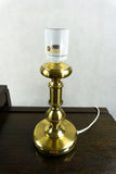 60s BRASS TABLE LAMP, dried grasses and flowers shade