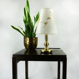 60s BRASS TABLE LAMP, dried grasses and flowers shade