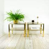 Golden 1980s SMOKED GLASS coffee side table or nightstand