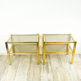 Golden 1980s SMOKED GLASS coffee side table or nightstand