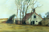 Original framed ART PAINT landscape scene, ETCHING WATERCOLORED
