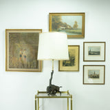 Unique large wild BOAR TABLE LAMP, zinc casting from ca. 1900