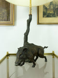 Unique large wild BOAR TABLE LAMP, zinc casting from ca. 1900