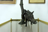 Unique large wild BOAR TABLE LAMP, zinc casting from ca. 1900