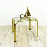Golden 1980s Smoked GLASS CHROME Side End TABLE Nightstand