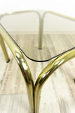 Golden 1980s Smoked GLASS CHROME Side End TABLE Nightstand