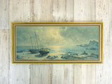 Framed VINTAGE SEASCAPE PRINT of a midcentury oil painting, ca. 1960s