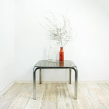 Square 1970s smoked GLASS CHROME Coffee TABLE, side end table, nightstand