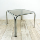 Square 1970s smoked GLASS CHROME Coffee TABLE, side end table, nightstand