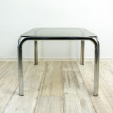 Square 1970s smoked GLASS CHROME Coffee TABLE, side end table, nightstand