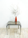 Square 1970s smoked GLASS CHROME Coffee TABLE, side end table, nightstand