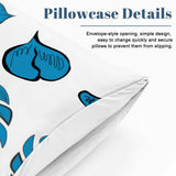 Blue Monstera Leaf Duvet Cover Set: 70s Retro Full Size Microfiber Bedding