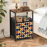 Retro Midcentury Bedside Table - Cabinet with Power Strip & 2 Drawers