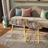 Triangle 60s Retro Tripod Nesting Table Set, Weathered Wood Print