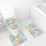 Retro 70s Hippie Flower Power Midcentury Bath Rug 3-Piece Set