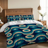 Blue Retro 70s Wave Pattern Duvet Cover Set: Midcentury Modern Bedding