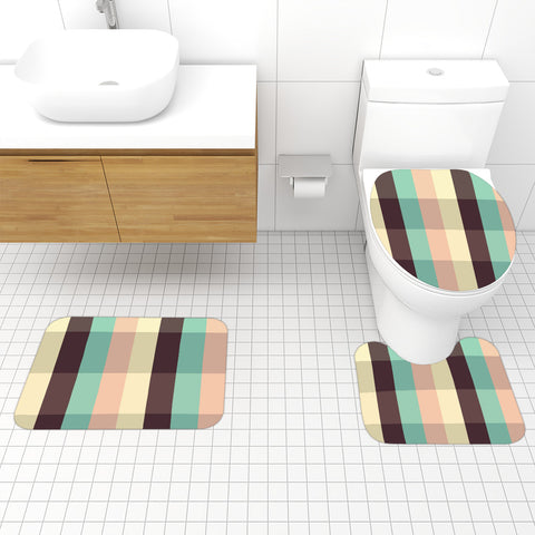 Retro Plaid Bathroom Mat Set | Retro Midcentury 3-Piece Rugs