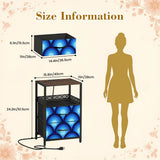 Blue Retro 70s Peacock Eyes Bedside Table with Charging Station