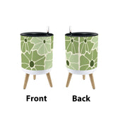 Floral 70s Retro Plant Pot with Wooden Legs: Green White Black Decor