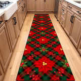 Poinsettia Christmas Runner Rug 24" × 120" – Red & Green Plaid