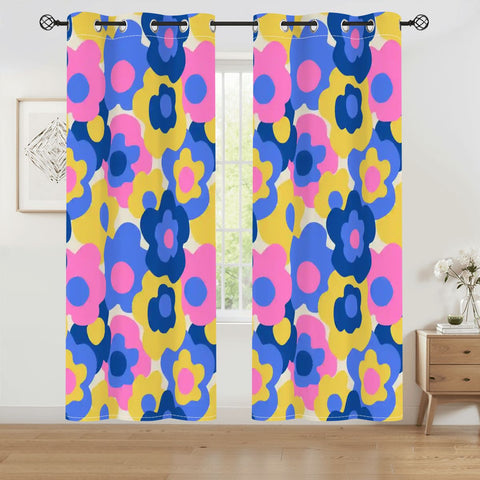 70s Retro Blackout Curtains: Mid-Century Boho Floral Pattern, Custom Size