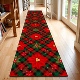 Poinsettia Christmas Runner Rug 24" × 120" – Red & Green Plaid
