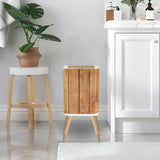 Light Faux Wood Design on a Retro Square Trash Can with Press-Top Lid