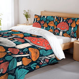 Retro Mushrooms Duvet Cover Set: 70s Full Size Microfiber Bedding