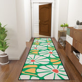 Floral 70s Multiple Sizes Runner Rug – Midcentury White Green Yellow