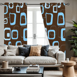 Midcentury 60s Vintage Blackout Curtains: Retro Mocha Brown Turquoise Drapes