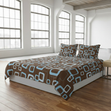 Vintage 70s Brown Blue Retro Bedding – Midcentury Quilt Cover Set in 4 Sizes