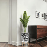 Black White Zebra Flower Pot - Retro Animal Print Wooden Legs Plant Pot