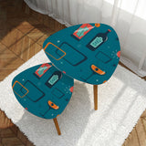 Triangle 60s Retro Tripod Nesting Table Set, Cocktail Pattern Blue