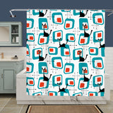 Atomic Cat Retro Shower Curtain -  60s Midcentury Style Bathroom
