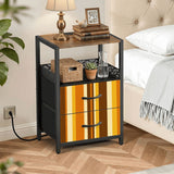 Retro 70s Striped Bedside Cabinet with Integrated Power Access