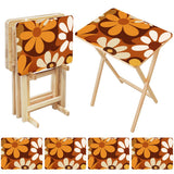 Brown Orange Daisies retro TV tray set of 4, open table and four folded trays with storage rack