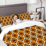70s Retro Comforter Set Peacock Pattern: Queen Size Microfiber Bedding with Orange Brown Print