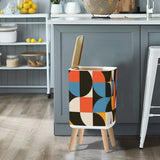 Scandi Style Square Trash Can with Lid, Abstract Geometric 60s 70s