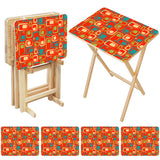 Midcentury TV Tray 4 Tables Set with Rack – Foldable Wooden Snack Tables