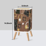 Retro Square Small Trash Can with Lid,  Mid Century 50s Brown Beige Black