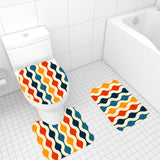 70s Style Bathroom Mat Set | Retro Midcentury 3-Piece Rugs, Multicolor Waves