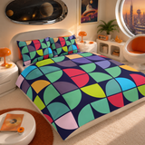 Colorful Geometric Mid Century Duvet Cover Set – Retro Double Sided Printed